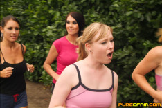 Joggers Catch Him — PureCFNM, starring Axa Jay, Jess West, Megan Coxxx, Satine Spark